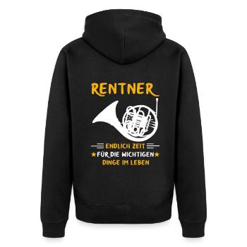 Rentner Rente Rentenbeginn Waldhorn - Unisex Premium Bio Zip Hoodie - Schwarz - Hinten - Nico (187cm)