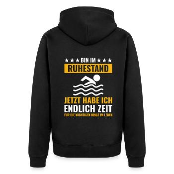 Rentner Rente Rentenbeginn Schwimmen Schwimmer - Unisex Premium Bio Zip Hoodie - Schwarz - Hinten - Nico (187cm)