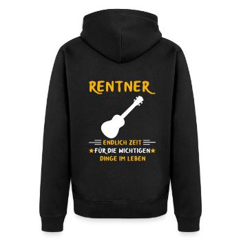 Rentner Rente Rentenbeginn Ukulele - Unisex Premium Bio Zip Hoodie - Schwarz - Hinten - Nico (187cm)
