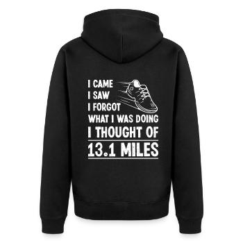 Doing thought of 13.1 miles Half Marathon - Unisex Premium Bio Zip Hoodie - Schwarz - Hinten - Nico (187cm)