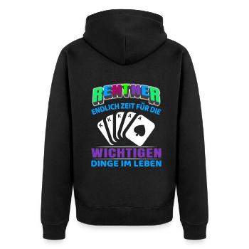 Rentner Rente Rentenbeginn Pokern Karten spielen - Unisex Premium Bio Zip Hoodie - Schwarz - Hinten - Nico (187cm)