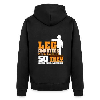 Leg Amputees like to stretch - Unisex Premium Bio Zip Hoodie - Schwarz - Hinten - Nico (187cm)