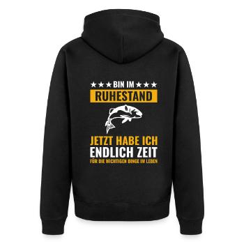 Rentner Rente Rentenbeginn Angler Angeln - Unisex Premium Bio Zip Hoodie - Schwarz - Hinten - Nico (187cm)