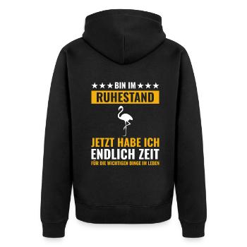 Rentner Rente Rentenbeginn Flamingo - Unisex Premium Bio Zip Hoodie - Schwarz - Hinten - Nico (187cm)