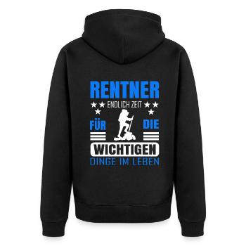 Rentner Rente Rentenbeginn Wandern Wanderer - Unisex Premium Bio Zip Hoodie - Schwarz - Hinten - Nico (187cm)