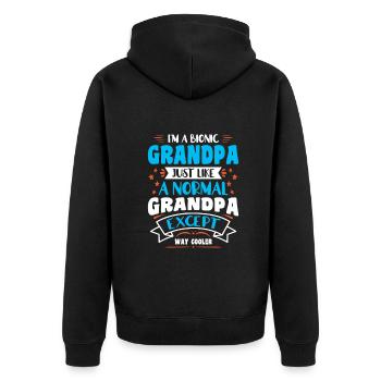 I'm a Bionic Grandpa - Unisex Premium Bio Zip Hoodie - Schwarz - Hinten - Nico (187cm)