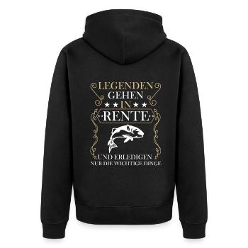 Rentner Rente Rentenbeginn Angler Angeln - Unisex Premium Bio Zip Hoodie - Schwarz - Hinten - Nico (187cm)