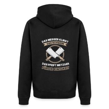 metzger für die ewigkeit - Unisex Premium Bio Zip Hoodie - Schwarz - Hinten - Nico (187cm)