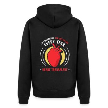 Celebrating the Gift of Life every year Heart - Unisex Premium Bio Zip Hoodie - Schwarz - Hinten - Nico (187cm)