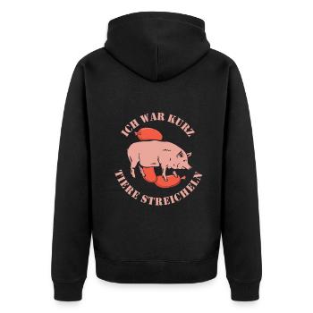 Ich war kurz tiere streicheln Metzger Fleischer - Unisex Premium Bio Zip Hoodie - Schwarz - Hinten - Nico (187cm)