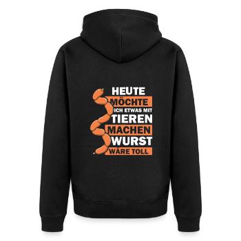 Heute möchte ich etwas mit tieren machen - Unisex Premium Bio Zip Hoodie - Schwarz - Hinten - Nico (187cm)