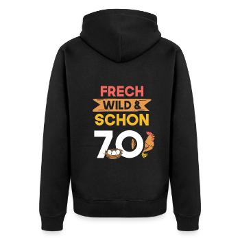 Geschenk 70 Jahre Geburtstag Huhn Hühner - Unisex Premium Bio Zip Hoodie - Schwarz - Hinten - Nico (187cm)