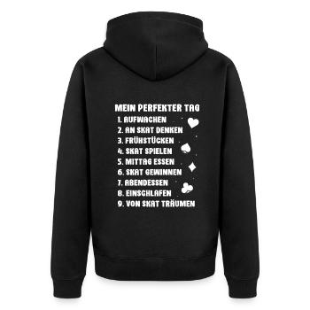 Mein Perfekter Tag Skat - Unisex Premium Bio Zip Hoodie - Schwarz - Hinten - Nico (187cm)