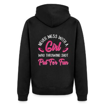 Never mess with a girl who throwing Diskus werfen - Unisex Premium Bio Zip Hoodie - Schwarz - Hinten - Nico (187cm)