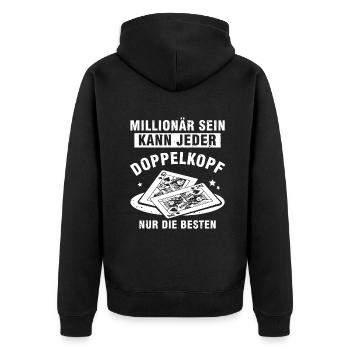 Millionär sein kann jeder Doppelkopf - Unisex Premium Bio Zip Hoodie - Schwarz - Hinten - Nico (187cm)