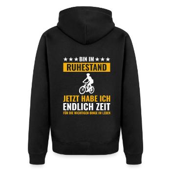 Rentner Rente Rentenbeginn Fahrrad fahren - Unisex Premium Bio Zip Hoodie - Schwarz - Hinten - Nico (187cm)