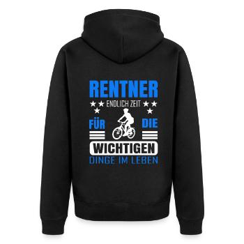 Rentner Rente Rentenbeginn Fahrrad fahren - Unisex Premium Bio Zip Hoodie - Schwarz - Hinten - Nico (187cm)