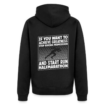 start run halfmarathon - Unisex Premium Bio Zip Hoodie - Schwarz - Hinten - Nico (187cm)