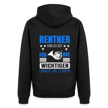 Rentner Rente Rentenbeginn Waldhorn - Unisex Premium Bio Zip Hoodie - Schwarz - Hinten - Nico (187cm)