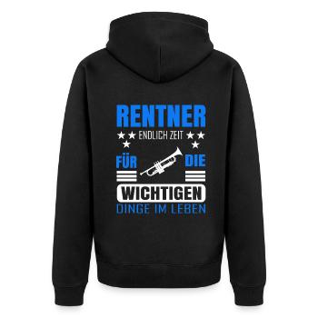 Rentner Rente Rentenbeginn Trompete - Unisex Premium Bio Zip Hoodie - Schwarz - Hinten - Nico (187cm)