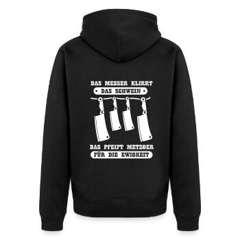metzger für die ewigkeit - Unisex Premium Bio Zip Hoodie - Schwarz - Hinten - Nico (187cm)