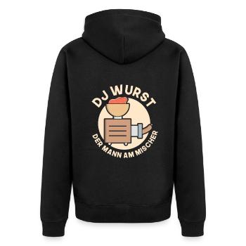 Dj wurst der mann am mischer Metzger - Unisex Premium Bio Zip Hoodie - Schwarz - Hinten - Nico (187cm)