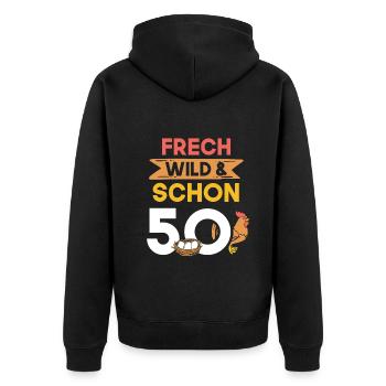 Geschenk 50 Jahre Geburtstag Huhn Hühner - Unisex Premium Bio Zip Hoodie - Schwarz - Hinten - Nico (187cm)