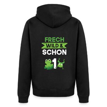 Geschenk 1 Jahr Geburtstag Frosch - Unisex Premium Bio Zip Hoodie - Schwarz - Hinten - Nico (187cm)