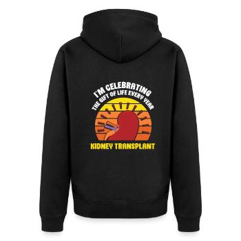 Celebrating the Gift of Life Kidney Transplant - Unisex Premium Bio Zip Hoodie - Schwarz - Hinten - Nico (187cm)