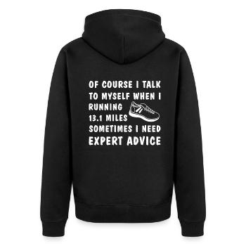 Of coursetalk to myself whenrunning 13.1 miles - Unisex Premium Bio Zip Hoodie - Schwarz - Hinten - Nico (187cm)