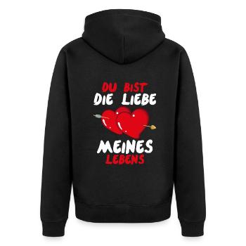 Du bist die Liebe meines Lebens Valentinstag - Unisex Premium Bio Zip Hoodie - Schwarz - Hinten - Nico (187cm)