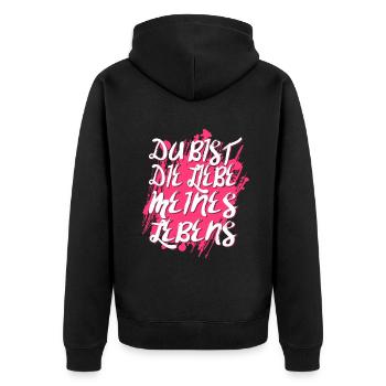 Du bist die Liebe meines Lebens Valentinstag - Unisex Premium Bio Zip Hoodie - Schwarz - Hinten - Nico (187cm)