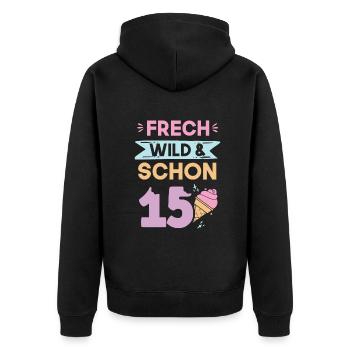 15 Jahre Geburtstag Junge Mädchen Eis essen - Unisex Premium Bio Zip Hoodie - Schwarz - Hinten - Nico (187cm)