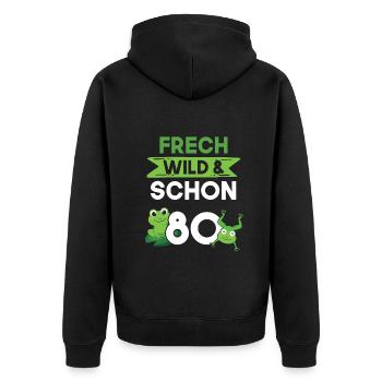 Geschenk 80 Jahre Geburtstag Frosch - Unisex Premium Bio Zip Hoodie - Schwarz - Hinten - Nico (187cm)