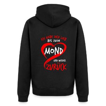 Ich Habe Dich lieb bis zum Mond Valentinstag - Unisex Premium Bio Zip Hoodie - Schwarz - Hinten - Nico (187cm)