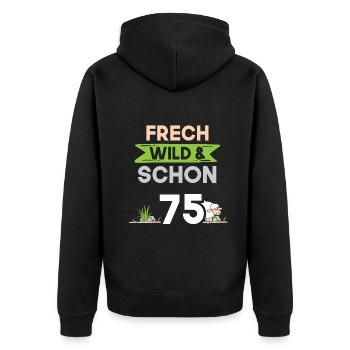 Geschenk 75 Jahre Geburtstag Schaf - Unisex Premium Bio Zip Hoodie - Schwarz - Hinten - Nico (187cm)
