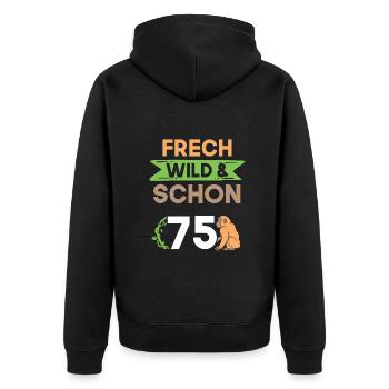 Geschenk 75 Jahre Geburtstag Affe - Unisex Premium Bio Zip Hoodie - Schwarz - Hinten - Nico (187cm)