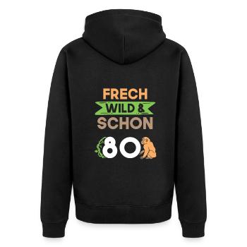 Geschenk 80 Jahre Geburtstag Affe - Unisex Premium Bio Zip Hoodie - Schwarz - Hinten - Nico (187cm)
