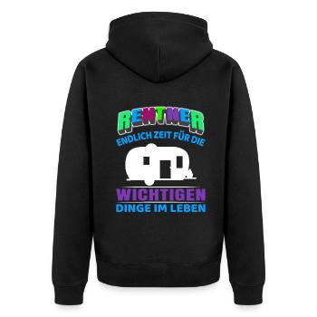 Rentner Rente Rentenbeginn Camping Camper - Unisex Premium Bio Zip Hoodie - Schwarz - Hinten - Nico (187cm)