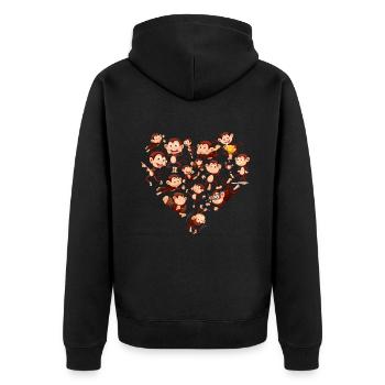 Herz Schimpanse Affe - Unisex Premium Bio Zip Hoodie - Schwarz - Hinten - Nico (187cm)