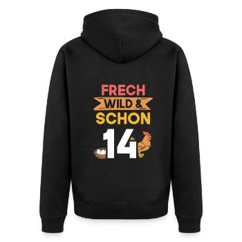 14 Jahre Geburtstag Junge Mädchen Huhn Hühner - Unisex Premium Bio Zip Hoodie - Schwarz - Hinten - Nico (187cm)