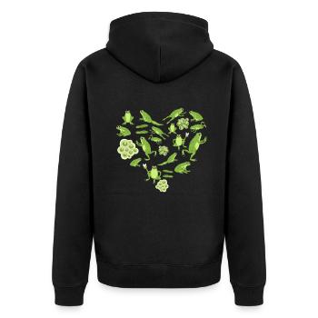Herz Frosch - Unisex Premium Bio Zip Hoodie - Schwarz - Hinten - Nico (187cm)