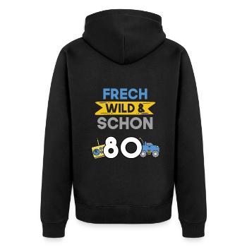 Geschenk 80 Jahre Geburtstag Spielzeug Auto - Unisex Premium Bio Zip Hoodie - Schwarz - Hinten - Nico (187cm)
