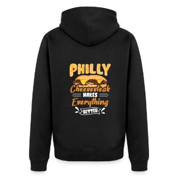 Philly Cheesesteak Sandwich - Unisex Premium Bio Zip Hoodie - Schwarz - Hinten - Nico (187cm)