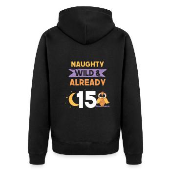 15 Jahre Geburtstag Junge Mädchen Eule - Unisex Premium Bio Zip Hoodie - Schwarz - Hinten - Nico (187cm)