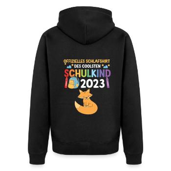 Fuchs Schulanfang Schulkind 2023 - Unisex Premium Bio Zip Hoodie - Schwarz - Hinten - Nico (187cm)