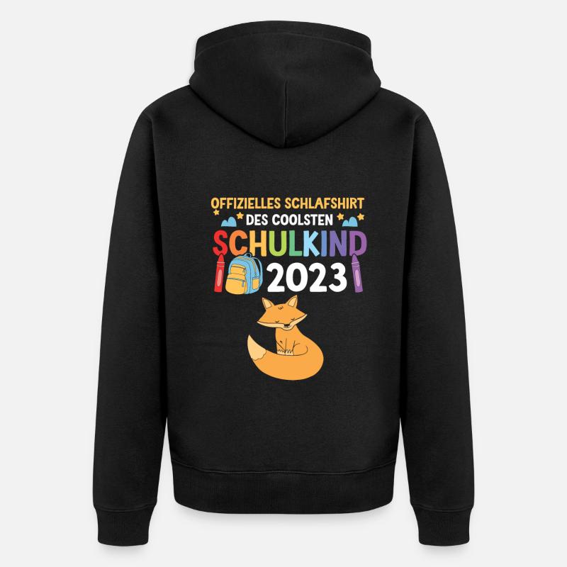 Fuchs Schulanfang Schulkind 2023 - Unisex Premium Bio Zip Hoodie - Schwarz