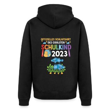 Fische Schulanfang Schulkind 2023 - Unisex Premium Bio Zip Hoodie - Schwarz - Hinten - Nico (187cm)