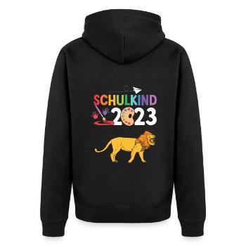 Löwe Schulanfang Schulkind 2023 - Unisex Premium Bio Zip Hoodie - Schwarz - Hinten - Nico (187cm)