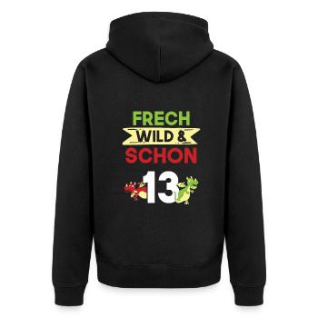 13 Jahre Geburtstag Junge Mädchen Drachen - Unisex Premium Bio Zip Hoodie - Schwarz - Hinten - Nico (187cm)